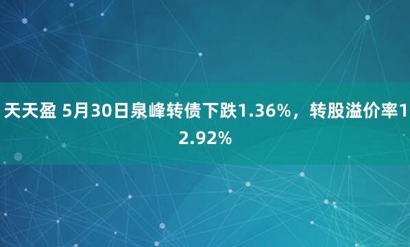 天天盈 5月30日泉峰转债下跌1.36%，转股溢价率12.92%