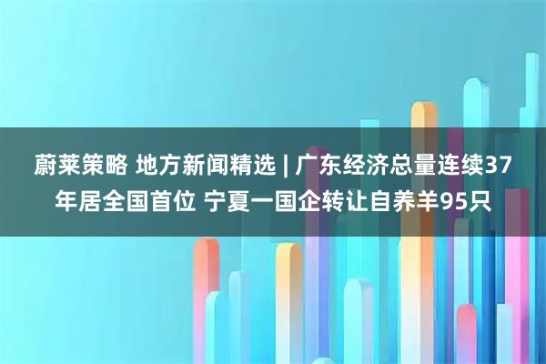 蔚莱策略 地方新闻精选 | 广东经济总量连续37年居全国首位 宁夏一国企转让自养羊95只